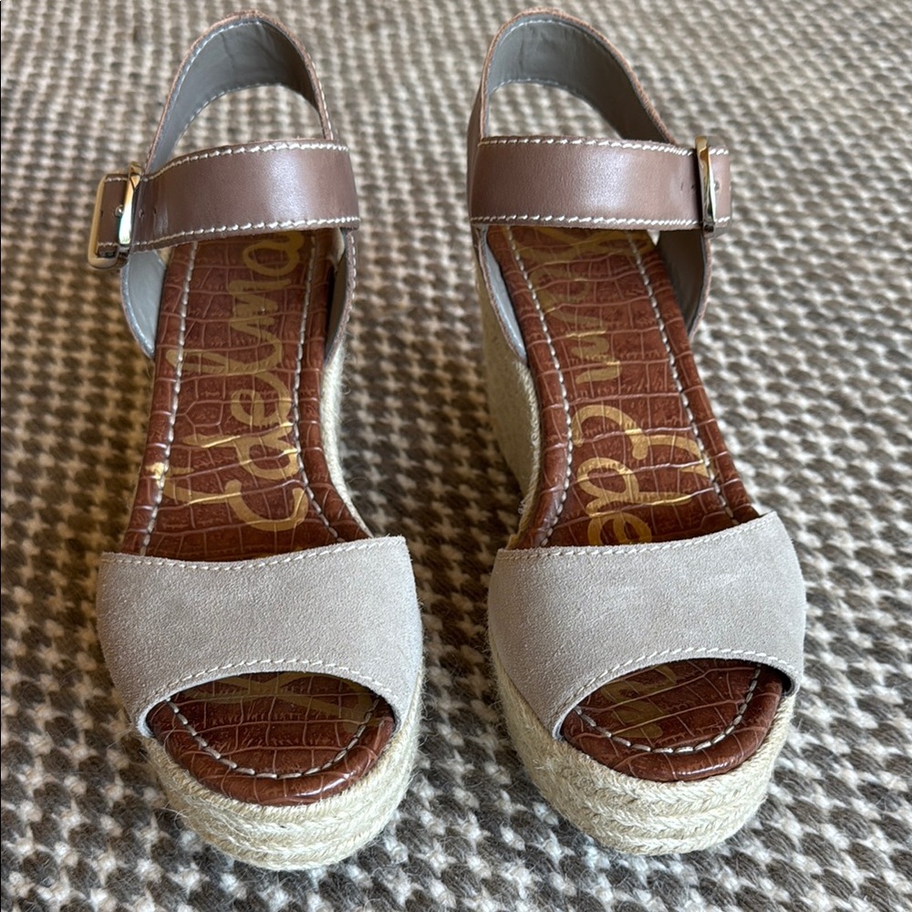 Sam Edelman Taupe and Brown Wedge Sandals